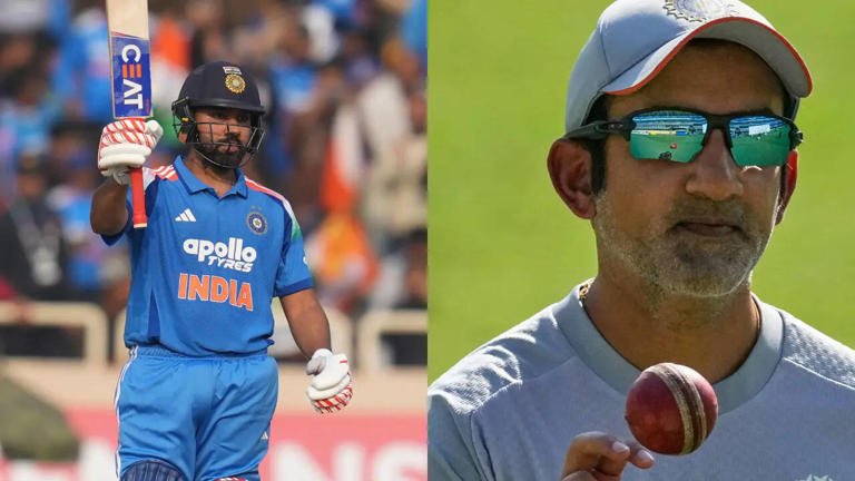 SamacharToday.co.in - गौतम गंभीर, रोहित की गहन बातचीत से कोच-कप्तान समीकरण पर बहस तेज़ - Image Credited by Times Now