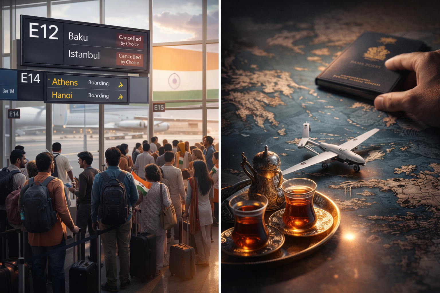 SamacharToday.co.in - बोर्डिंग गेट पर भू-राजनीति भारतीय पर्यटकों ने तुर्की और अज़रबैजान से मोड़ा मुंह - AI Generated Image