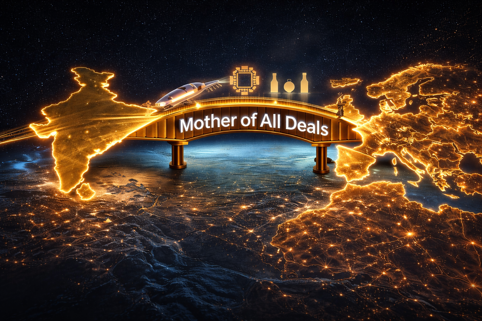 SamacharToday.co.in - भारत-यूरोपीय संघ के रणनीतिक संबंध ऐतिहासिक शिखर पर व्यापार और रक्षा समझौते करीब - AI Generated Image