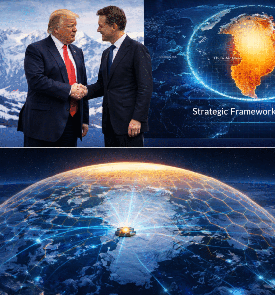 SamacharToday.co.in - नाटो समझौते के बाद ट्रंप ने ग्रीनलैंड शुल्क खतरा रद्द किया - AI Generated Image