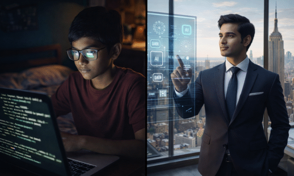 SamacharToday.co.in - यूट्यूब से कोडिंग सीखकर बनाई AI कंपनी रुचिर बरोनिया की प्रेरक कहानी - Image by AI Generated