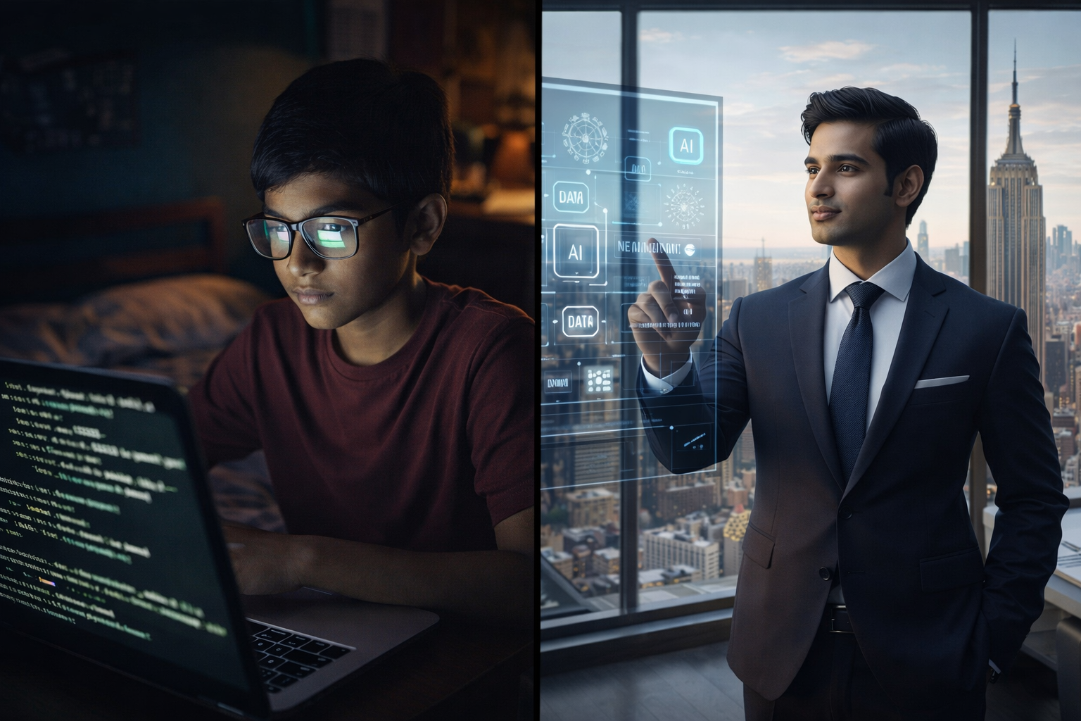 SamacharToday.co.in - यूट्यूब से कोडिंग सीखकर बनाई AI कंपनी रुचिर बरोनिया की प्रेरक कहानी - Image by AI Generated