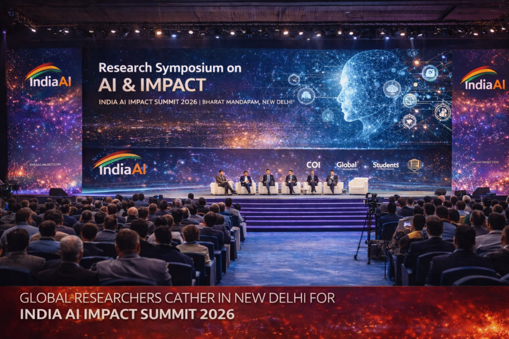 SamacharToday.co.in - इंडिया एआई इम्पैक्ट समिट शोध और नीति के बीच सेतु बने वैश्विक विशेषज्ञ - AI Generated Image