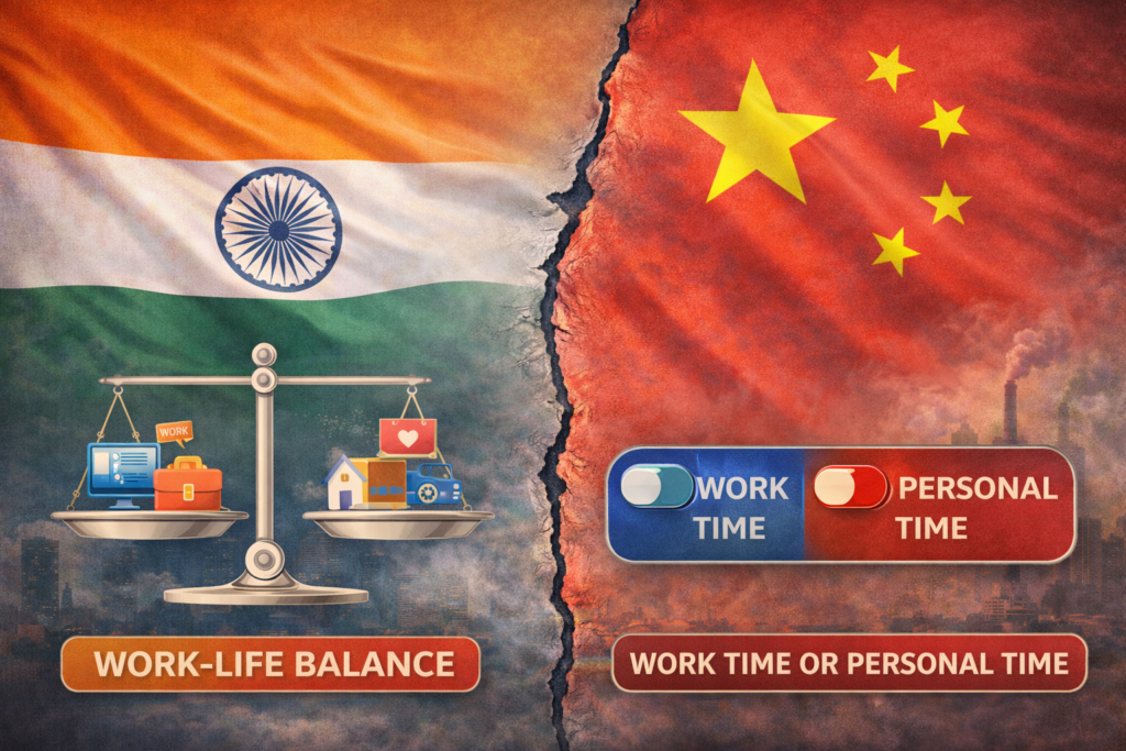 SamacharToday.co.in - कार्यकुशलता का विभाजन चीनी उद्यमी ने 'वर्क-लाइफ बैलेंस' को नकारा - AI Generated Image