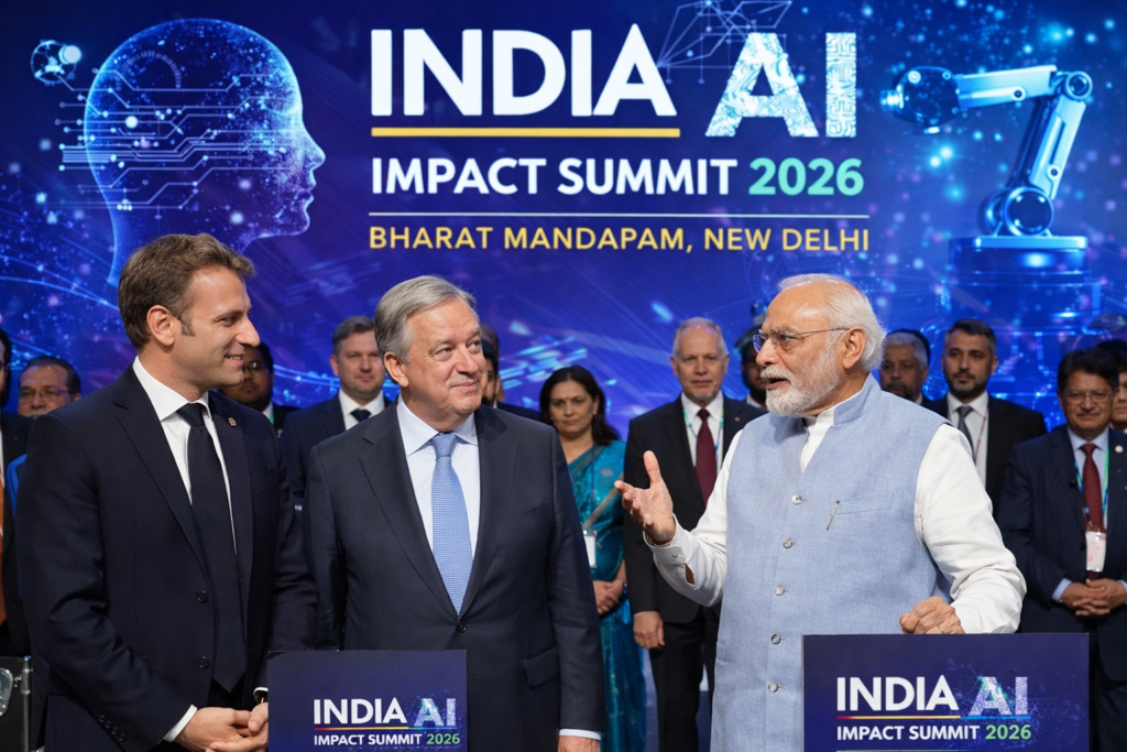 SamacharToday.co.in - पीएम मोदी ने इंडिया एआई इम्पैक्ट समिट 2026 का उद्घाटन किया - Ai Generated Image