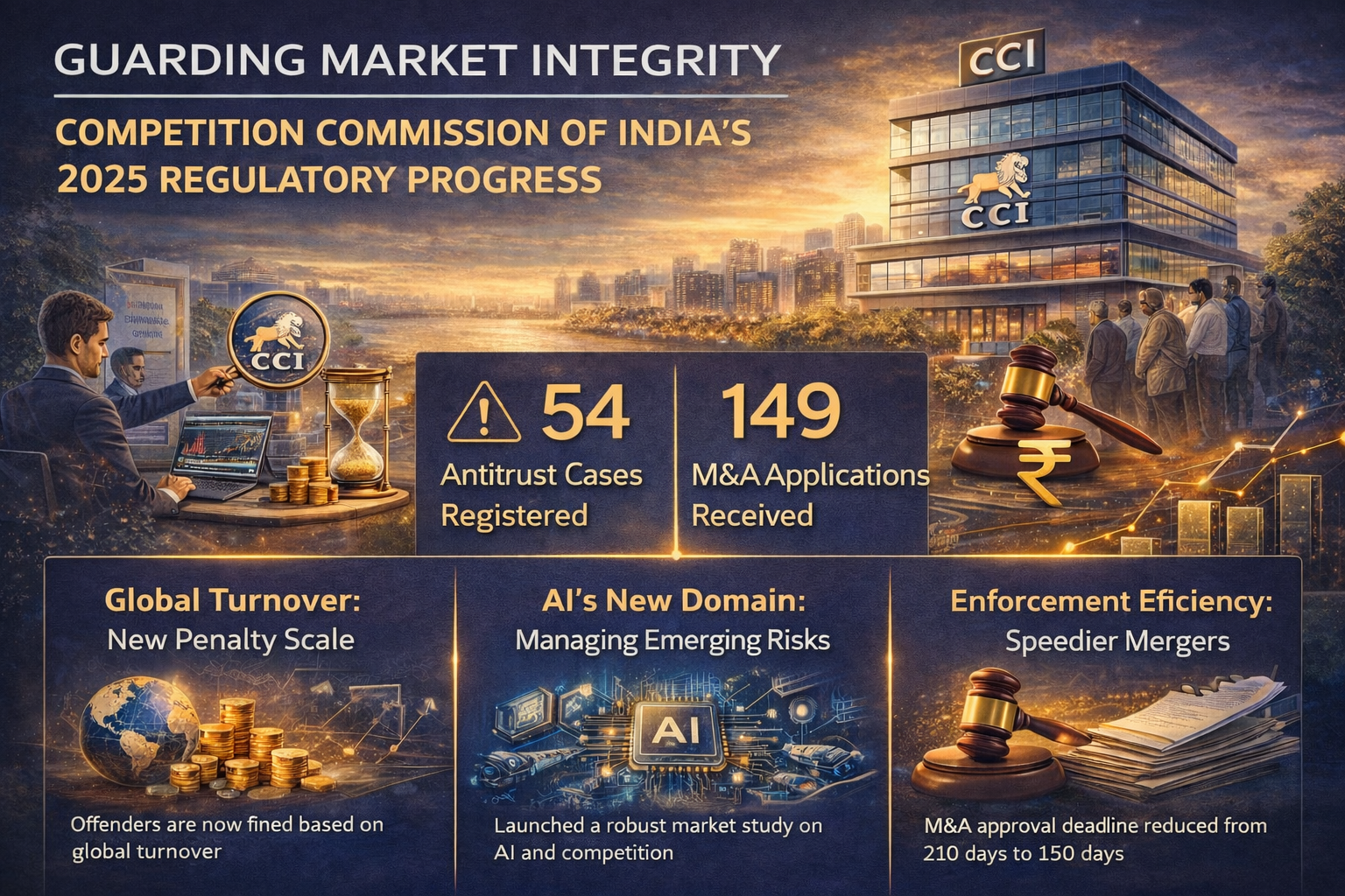 SamacharToday.co.in - CCI का कड़ा प्रहार वैश्विक टर्नओवर से जुर्माना और AI पर पैनी नजर - AI Generated Image