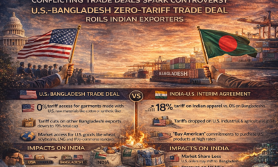 SamacharToday.co.in - अमेरिका की दोहरी नीति बांग्लादेश को राहत, भारतीय निर्यातकों पर भारी बोझ - AI Generated Image