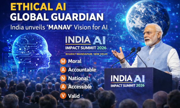 SamacharToday.co.in - एआई डर नहीं, भाग्य है प्रधानमंत्री ने प्रस्तुत किया 'मानव' विजन - AI Generated Image