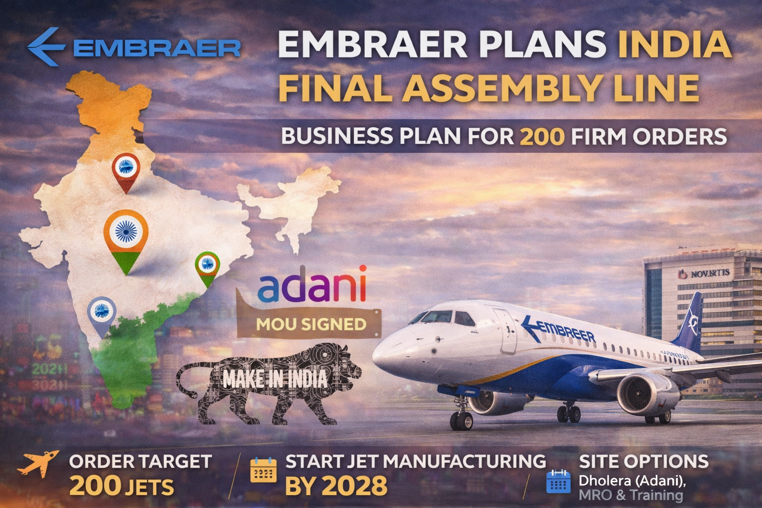 SamacharToday.co.in - एम्ब्रेयर ने भारत में निर्माण हेतु 200 विमानों के ऑर्डर मांगे - AI Generated Image Credited