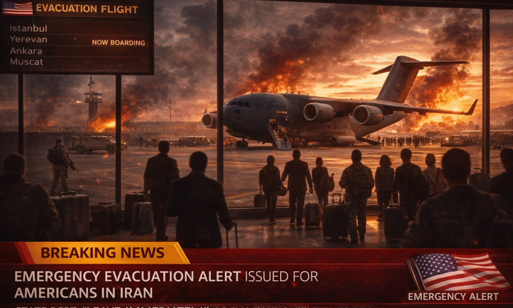 SamacharToday.co.in - परमाणु वार्ता से पहले अमेरिका की नागरिकों को ईरान छोड़ने की चेतावनी - AI Generate Image
