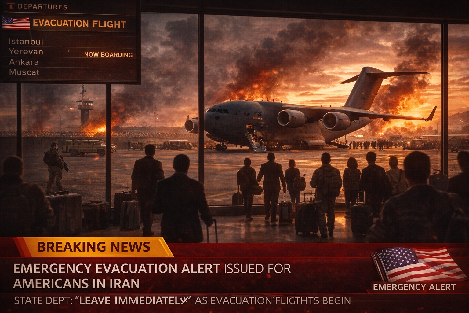 SamacharToday.co.in - परमाणु वार्ता से पहले अमेरिका की नागरिकों को ईरान छोड़ने की चेतावनी - AI Generate Image