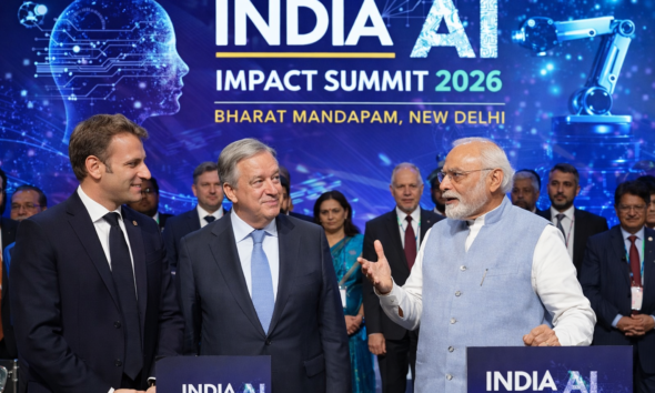 SamacharToday.co.in - पीएम मोदी ने इंडिया एआई इम्पैक्ट समिट 2026 का उद्घाटन किया - Ai Generated Image