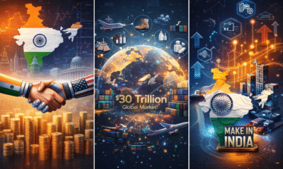 SamacharToday.co.in - भारत-अमेरिका व्यापार समझौता 'मेक इन इंडिया' और रोजगार के लिए रणनीतिक छलांग - AI Generated Image