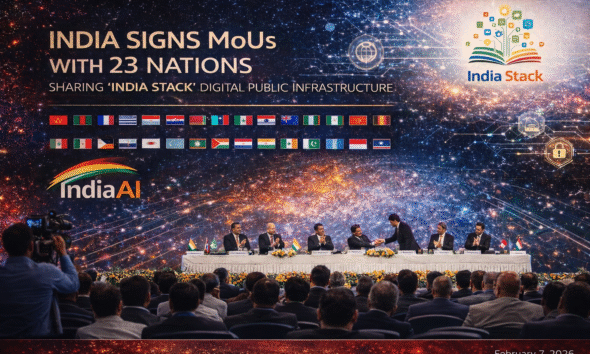 SamacharToday.co.in - भारत की डिजिटल क्रांति का वैश्विक विस्तार 23 देशों ने अपनाया 'इंडिया स्टैक' - AI Generated Image