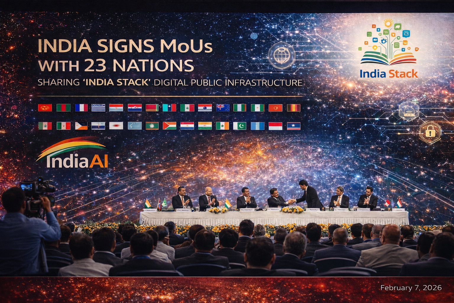 SamacharToday.co.in - भारत की डिजिटल क्रांति का वैश्विक विस्तार 23 देशों ने अपनाया 'इंडिया स्टैक' - AI Generated Image