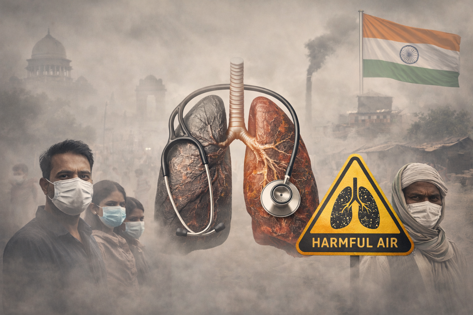 SamacharToday.co.in - वायु प्रदूषण के स्वास्थ्य संकट से निपटने हेतु भारत की व्यापक रणनीति - AI Generated Image