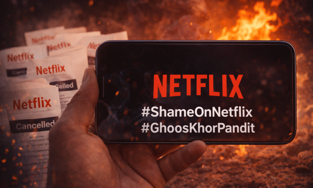 SamacharToday.co.in - विवादास्पद शीर्षक पर नेटफ्लिक्स के खिलाफ सोशल मीडिया पर भारी आक्रोश - AI Generated Image