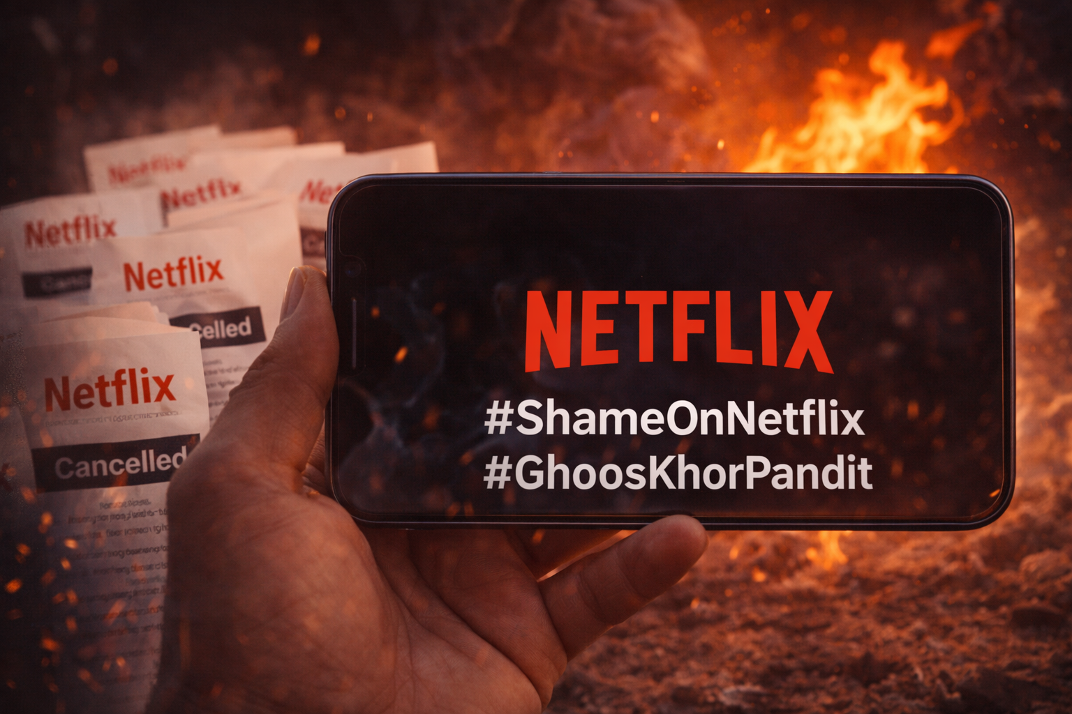 SamacharToday.co.in - विवादास्पद शीर्षक पर नेटफ्लिक्स के खिलाफ सोशल मीडिया पर भारी आक्रोश - AI Generated Image