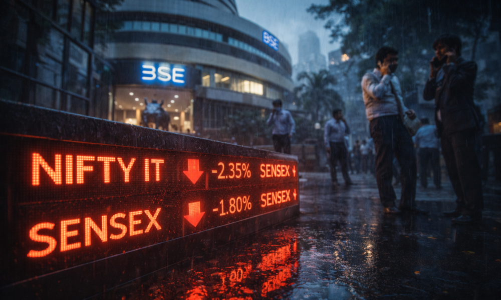 SamacharToday.co.in - सेंसेक्स 900 अंक टूटा, आईटी शेयरों में भारी गिरावट - AI Generated Image