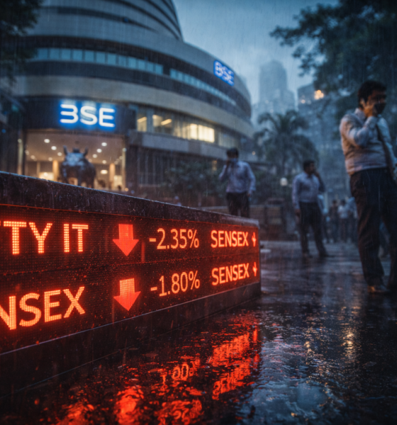 SamacharToday.co.in - सेंसेक्स 900 अंक टूटा, आईटी शेयरों में भारी गिरावट - AI Generated Image