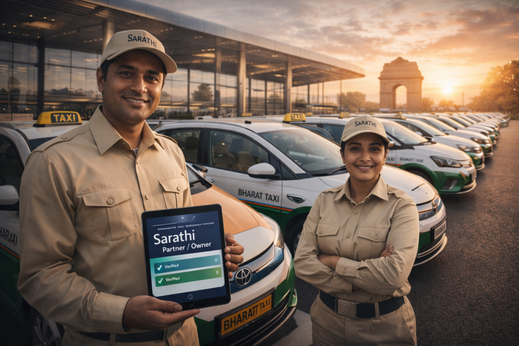 Samachartoday.co.in - अमित शाह ने 'भारत टैक्सी' का किया आगाज चालकों को बनाया मालिक - AI Generated Image
