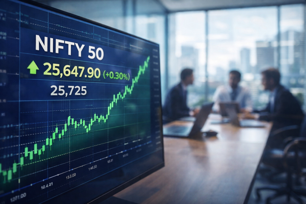 Samachartoday.co.in - निफ्टी 50 में मामूली बढ़त, अडानी पोर्ट्स चमका - AI Generated Image