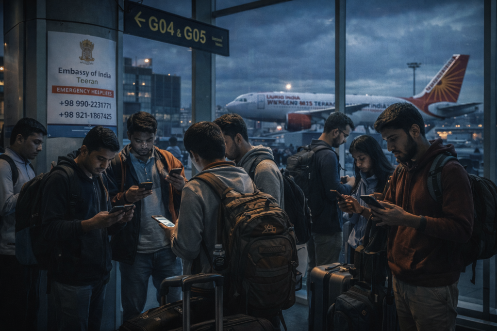 Samachartoday.co.in - भारत की ईरान में मौजूद नागरिकों को तत्काल वापसी की सलाह - AI Generated Image