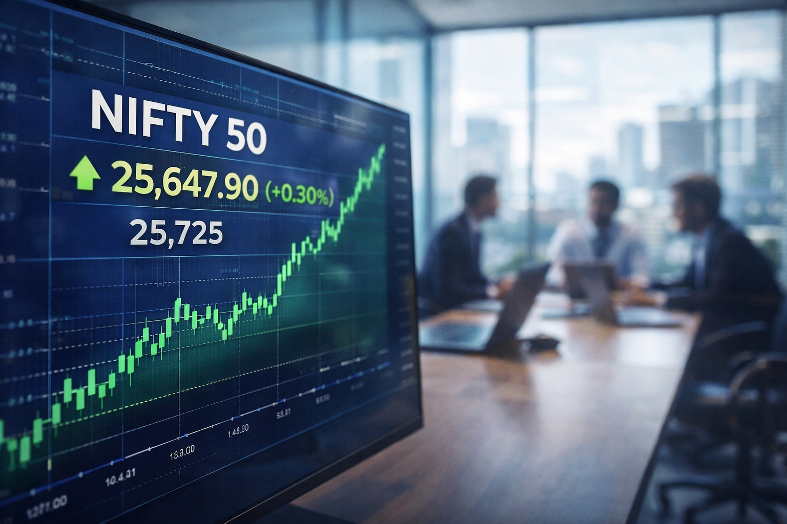 Samachartoday.co.in - निफ्टी 50 में मामूली बढ़त, अडानी पोर्ट्स चमका - AI Generated Image