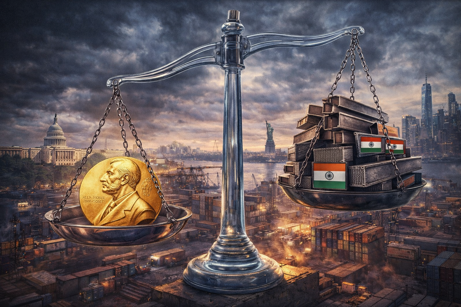 Samachartoday.co.in - नोबेल नामांकन न मिलने पर ट्रंप ने लगाया भारी टैरिफ - AI Generated Image