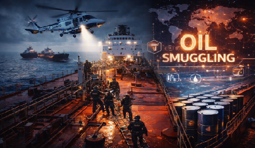 SamacharToday.co.in - भारतीय तटरक्षक बल ने अरब सागर में अंतरराष्ट्रीय तेल तस्करी गिरोह का किया भंडाफोड़ - AI Generated Iamge