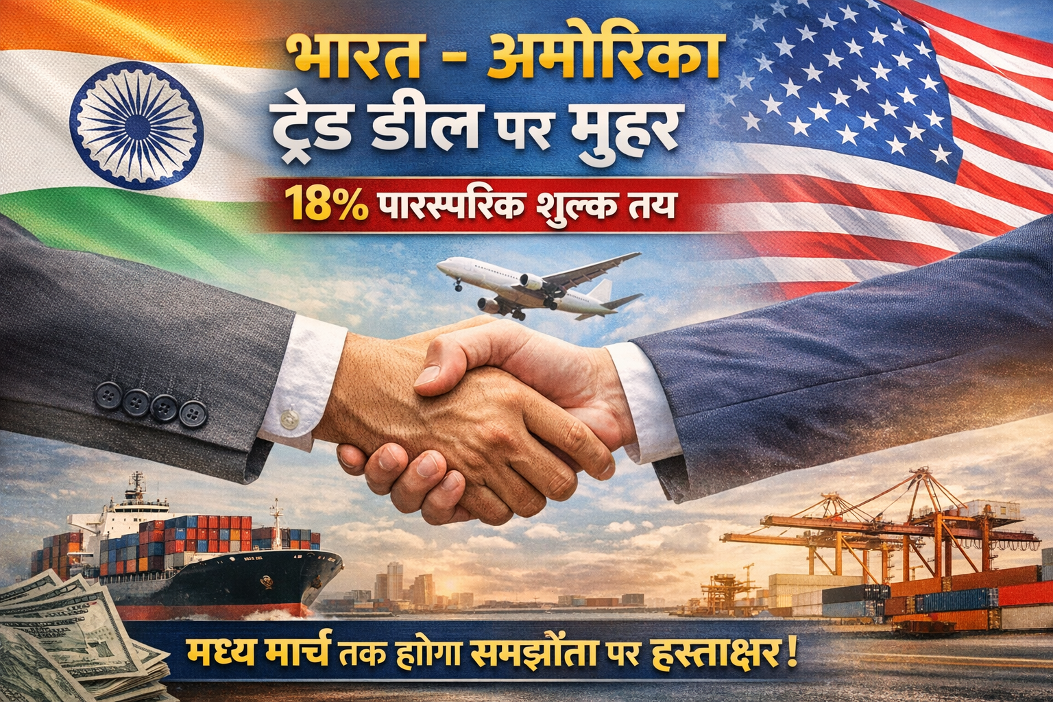 भारत अमेरिका व्यापार समझौते पर सहमति, मार्च तक हस्ताक्षर की संभावना.