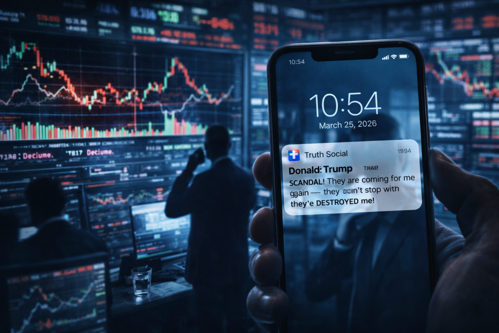 SamacharToday.co.in - ट्रंप के ईरान दावों पर इनसाइडर ट्रेडिंग का बढ़ा संदेह - AI Generated Image