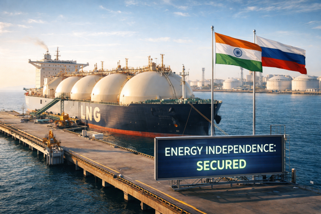 SamacharToday.co.in - पश्चिम एशिया संकट के बीच भारत-रूस ऊर्जा संबंध - AI Generated Image