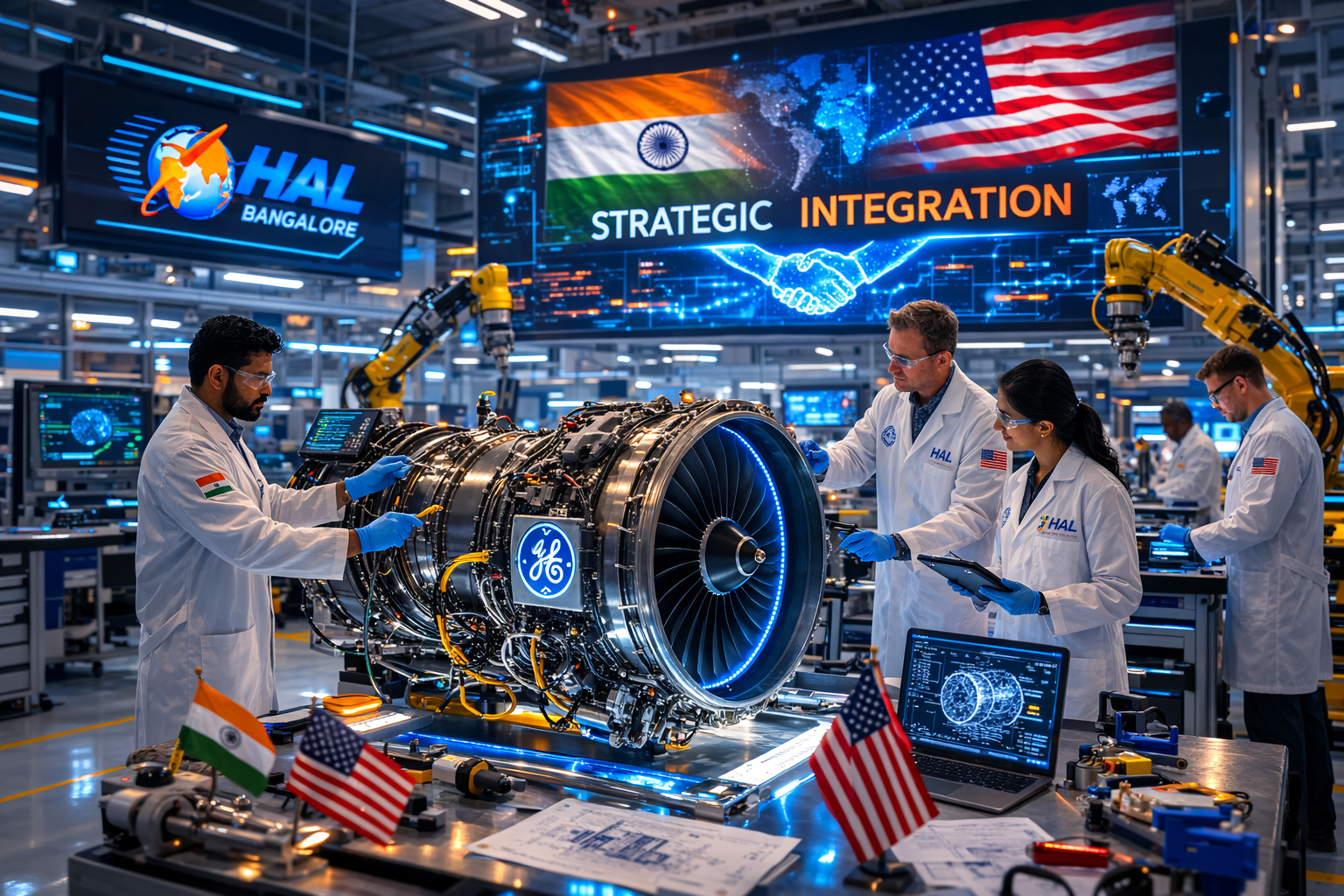 SamacharToday.co.in - भारत और अमेरिका के बीच इंजन और खनिजों पर रणनीतिक सहयोग तेज - AI Generated Image