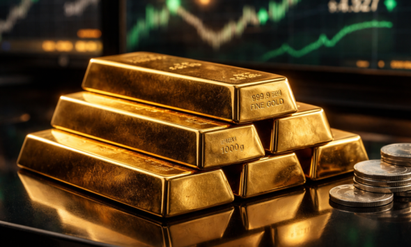 SamacharToday.co.in - वैश्विक आर्थिक अनिश्चितता के बीच सोने में सुधार - AI Generated Image