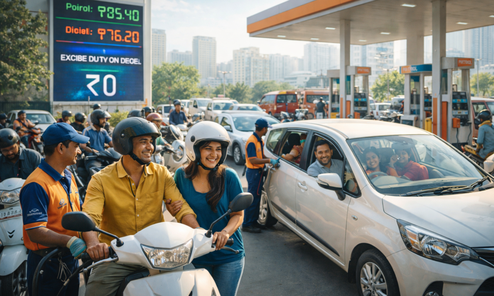 SamacharToday.co.in - सरकार ने पेट्रोल-डीजल पर उत्पाद शुल्क दस रुपये घटाया - AI Generated Image