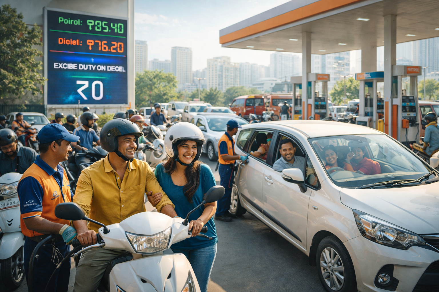 SamacharToday.co.in - सरकार ने पेट्रोल-डीजल पर उत्पाद शुल्क दस रुपये घटाया - AI Generated Image