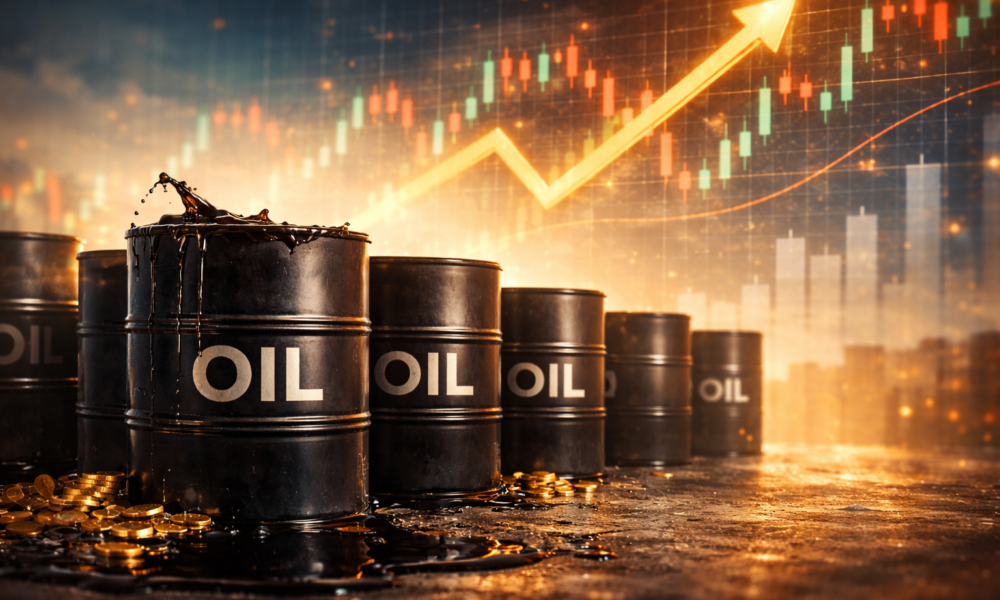 Samachartoday.co.in - मध्य पूर्व युद्ध के बीच वैश्विक तेल की कीमतों में 29% का भारी उछाल - AI Generated Image