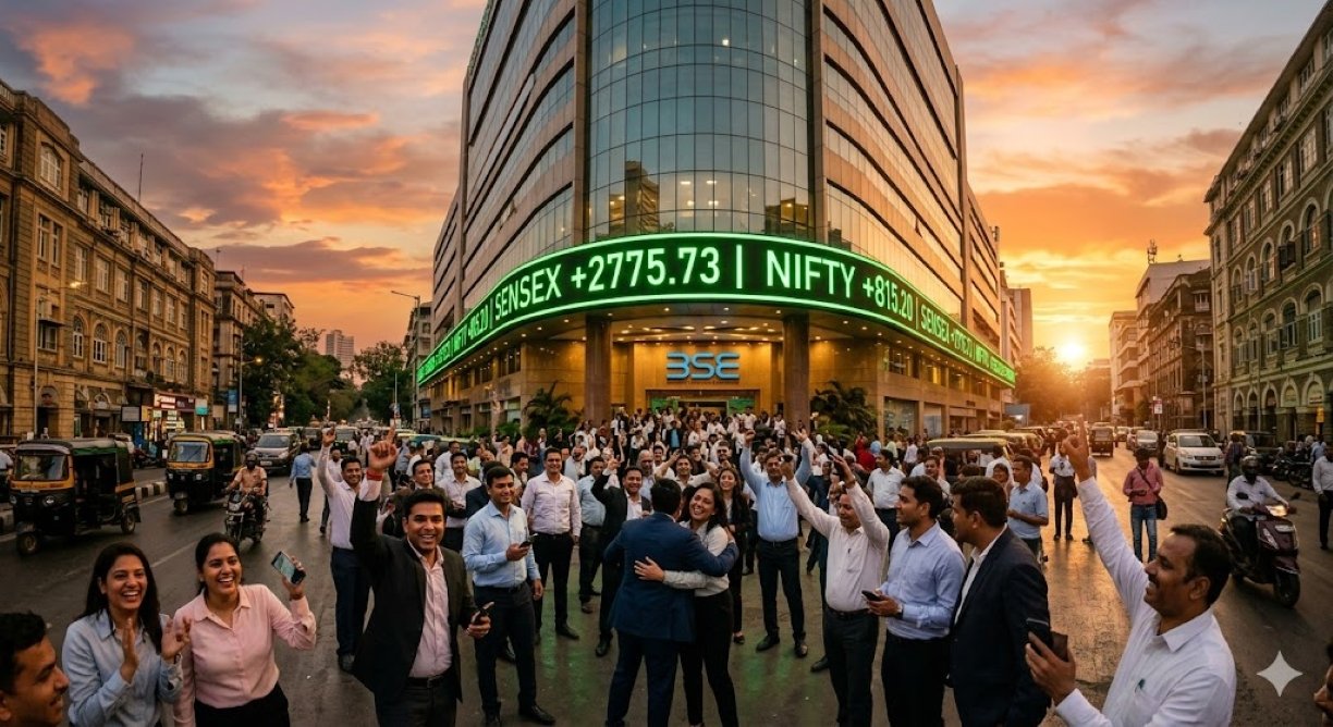 SamacharToday.co.in - अमेरिका-ईरान युद्धविराम से सेंसेक्स में भारी उछाल' - AI Generated Image