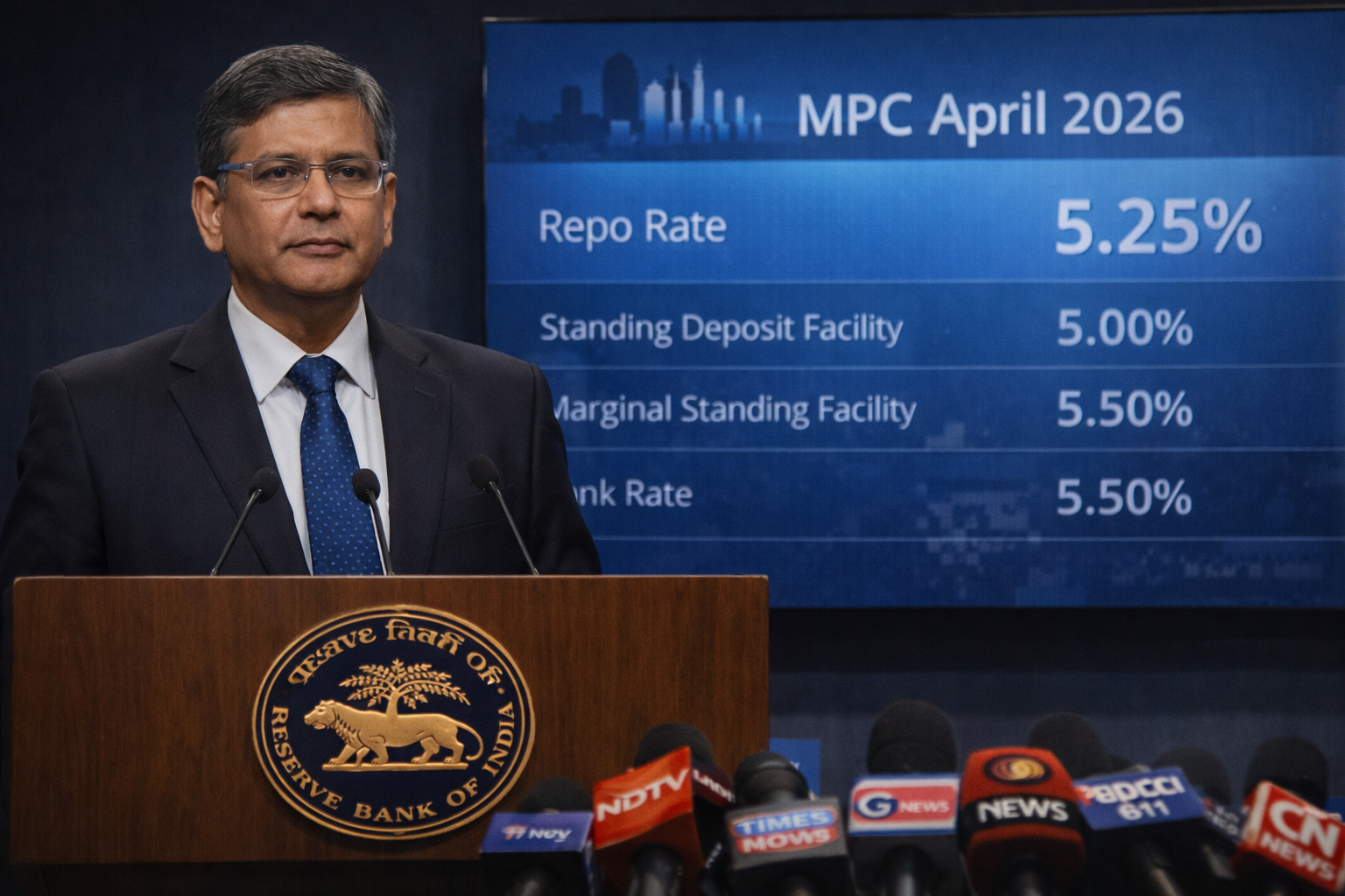 SamacharToday.co.in - आरबीआई नीति रेपो रेट 5.25% पर बरकरार, 'न्यूट्रल' रुख जारी - AI Generated Image