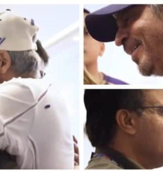 SamacharToday.co.in - कोलकाता के 'किंग्स' का मिलन ईडन में शाहरुख और सौरव की जादुई झप्पी - Image Credited by Hindustan Times