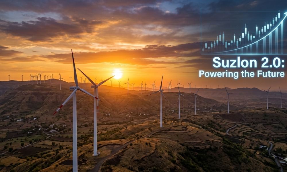 SamacharToday.co.in - विकास की राह पर सुजलॉन के शेयरों में भारी उछाल - AI Generated Image