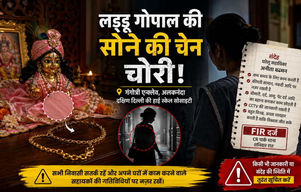 दिल्ली के सीआर पार्क में ठाकुर जी की सोने की चेन चोरी, घरेलू सहायिका पर संदेह